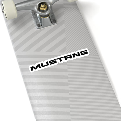 6 inch Close-up of the Mustang sticker showing the detailed Mustang logo design on a skateboard.