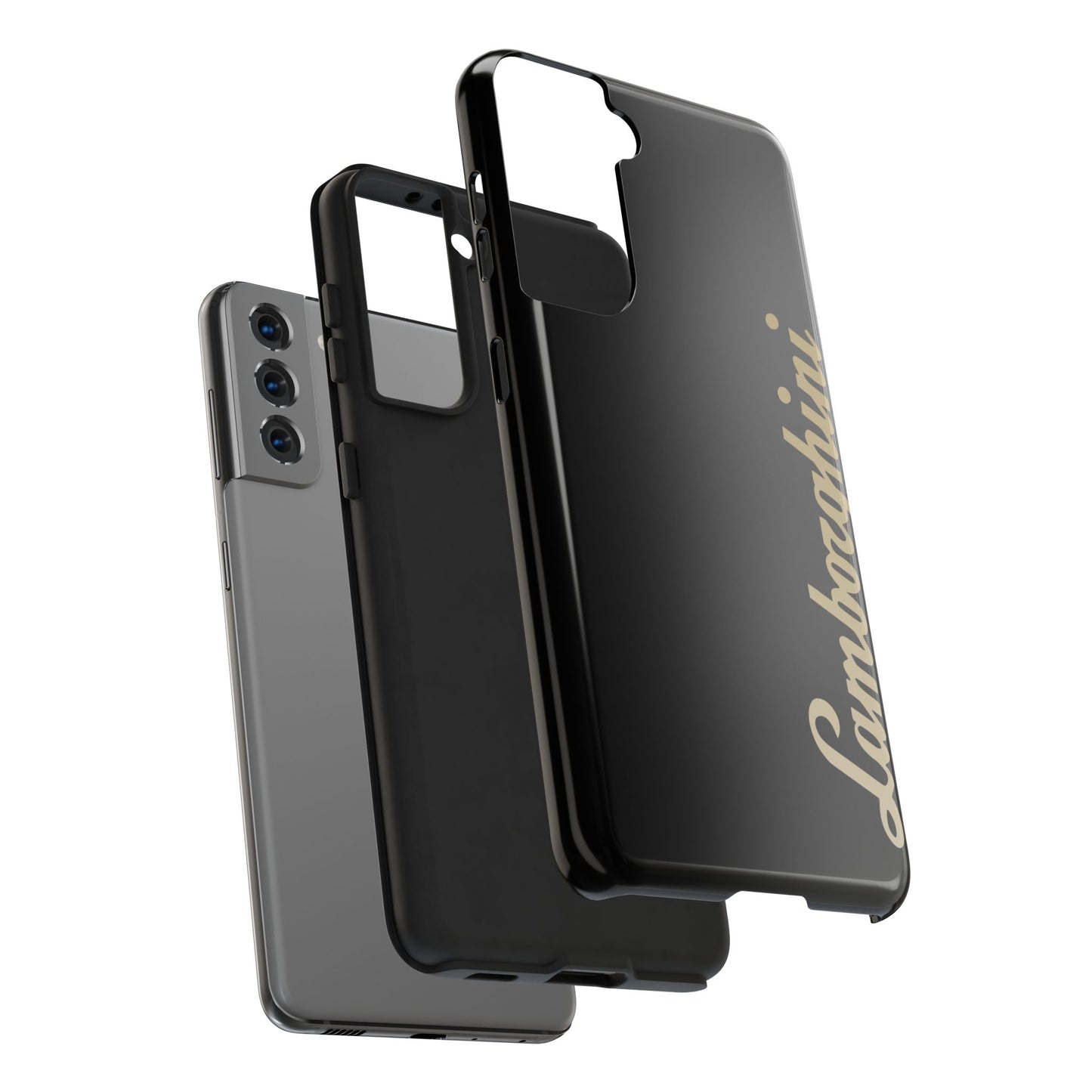 Exploded view of the Black Samsung Galaxy S21 Lamborghini phone case.