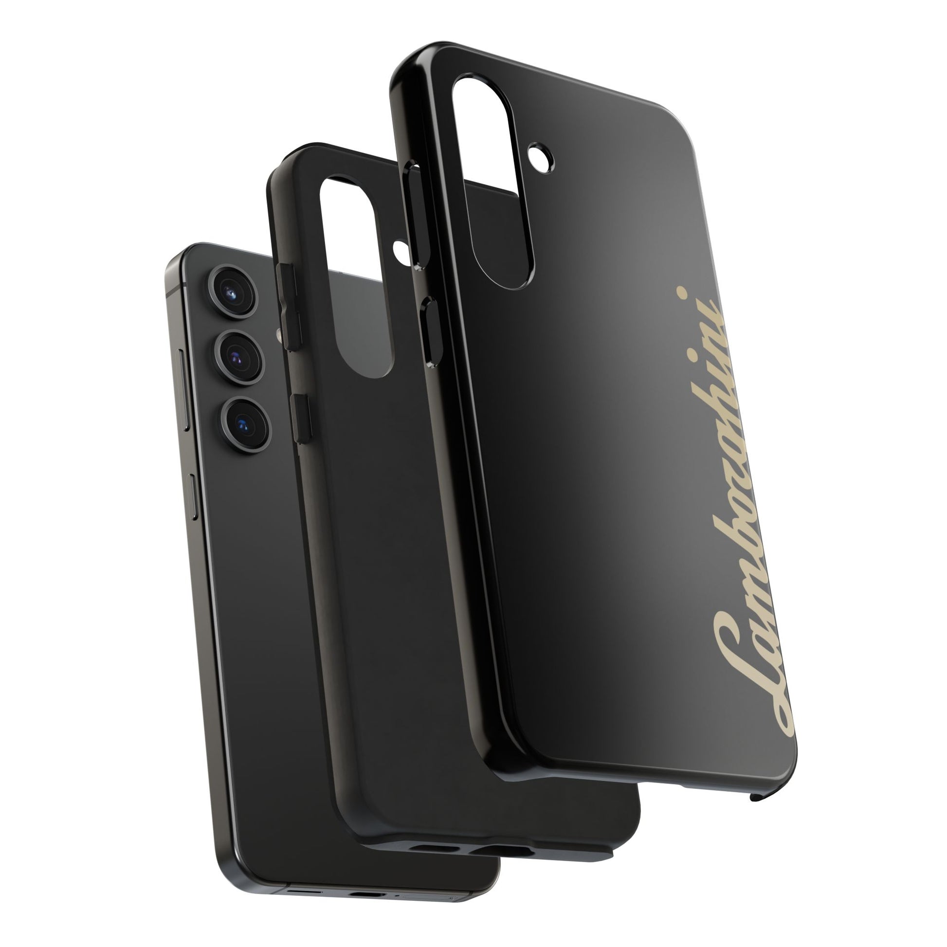 Exploded view of the Black Samsung Galaxy S24 Lamborghini phone case.