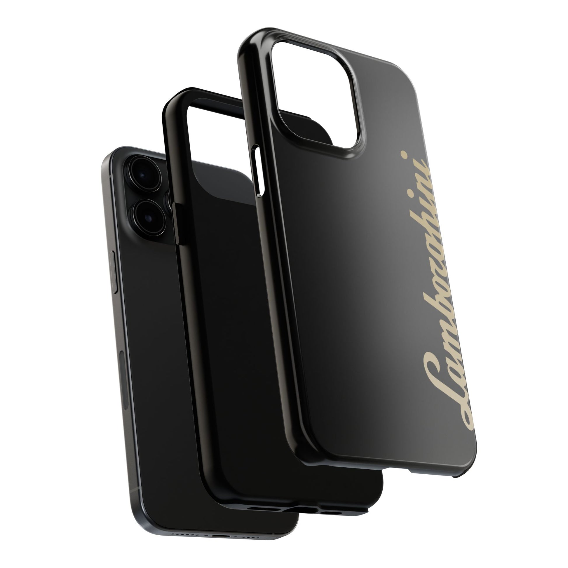 Exploded view of the Black iPhone 15 Pro Max Lamborghini phone case.