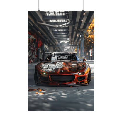 Mazda RX-7 matte poster in urban setting