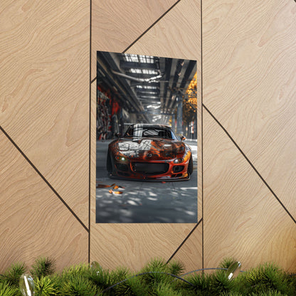 Mazda RX-7 poster on wooden wall