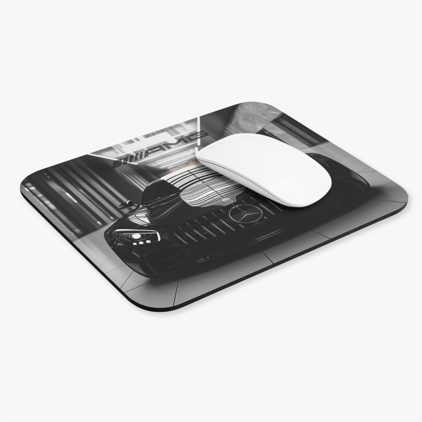 Angled view of the Mercedes-Benz AMG GT mouse pad on a white background