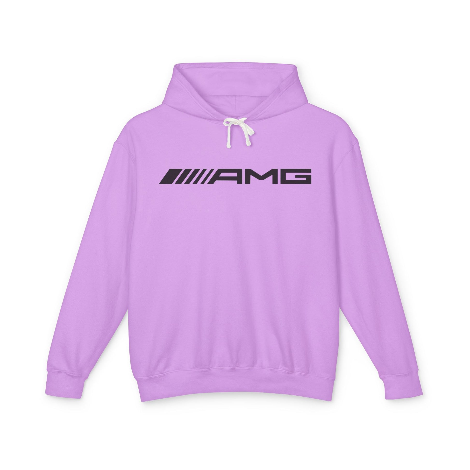 Neon Violet hoodie with AMG logo in black on the front, featuring a natural-colored flatcord hood.
