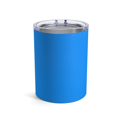 Back view of the Mexico Blue tumbler with Porsche logo in white, featuring a stainless steel interior and clear lid.