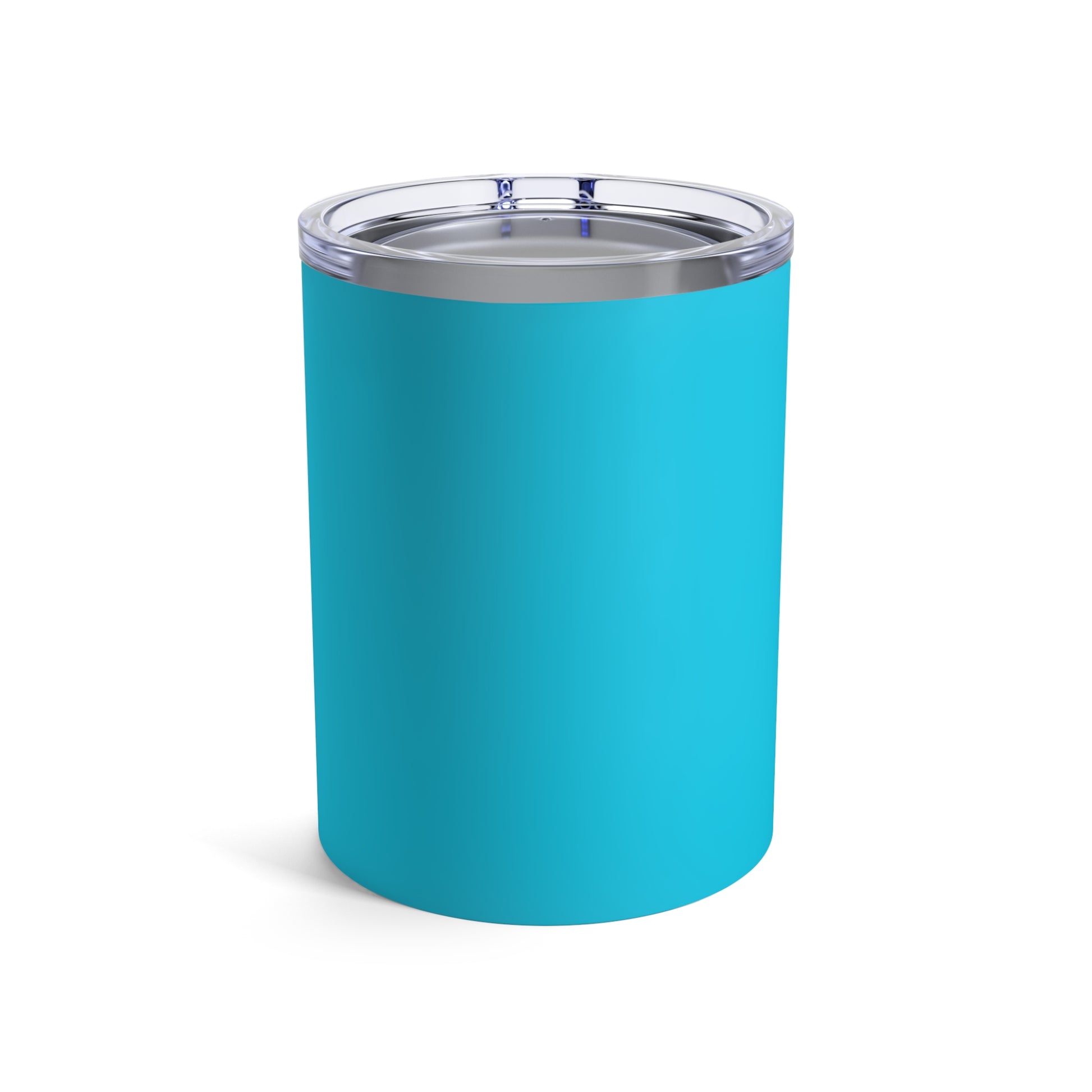 Back view of the Miami Blue tumbler with Porsche logo in white, featuring a stainless steel interior and clear lid.
