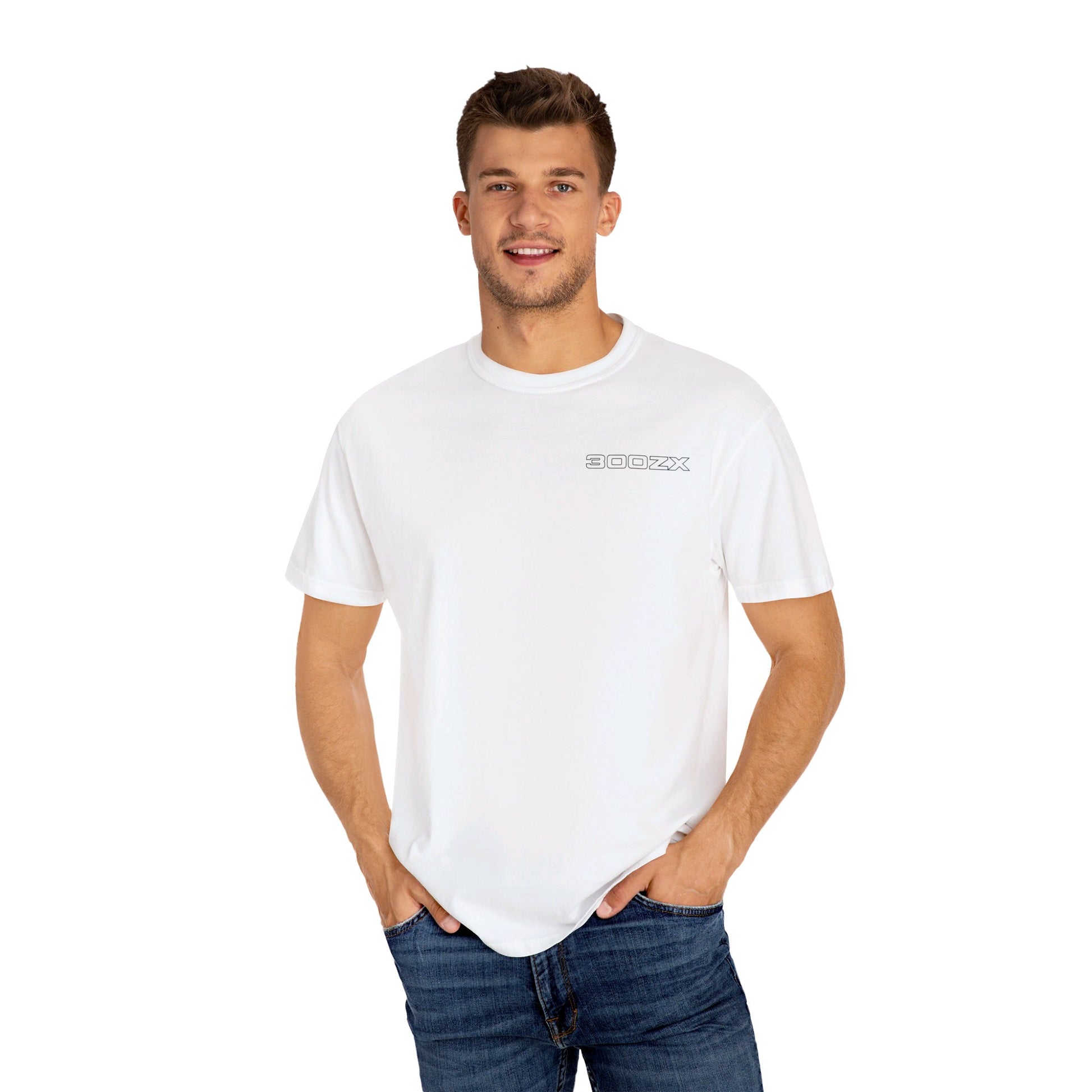 Model wearing White Nissan 300ZX T-shirt