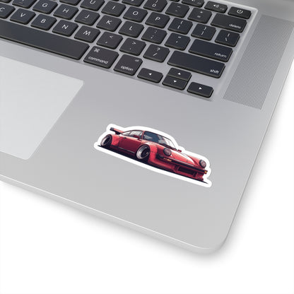 3 inch white Porsche 930 sticker on a silver laptop