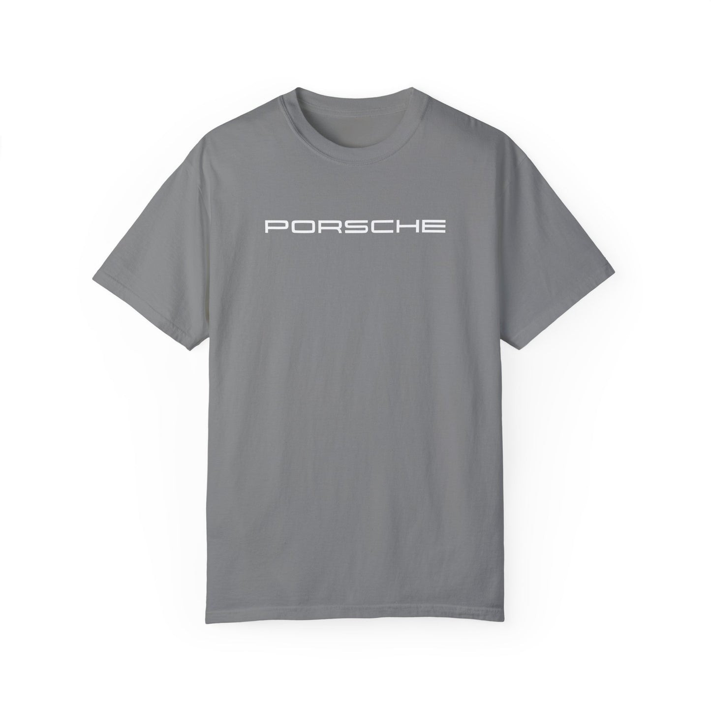 Grey Porsche T-Shirt with black text.
