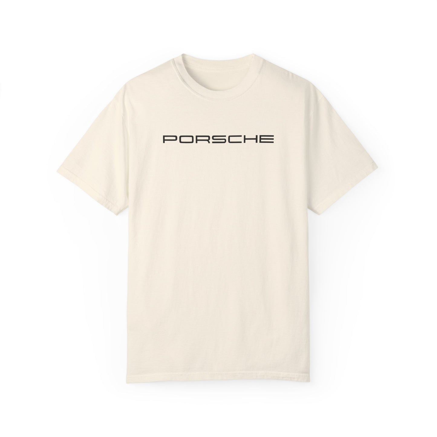 Ivory Porsche T-Shirt with black text.
