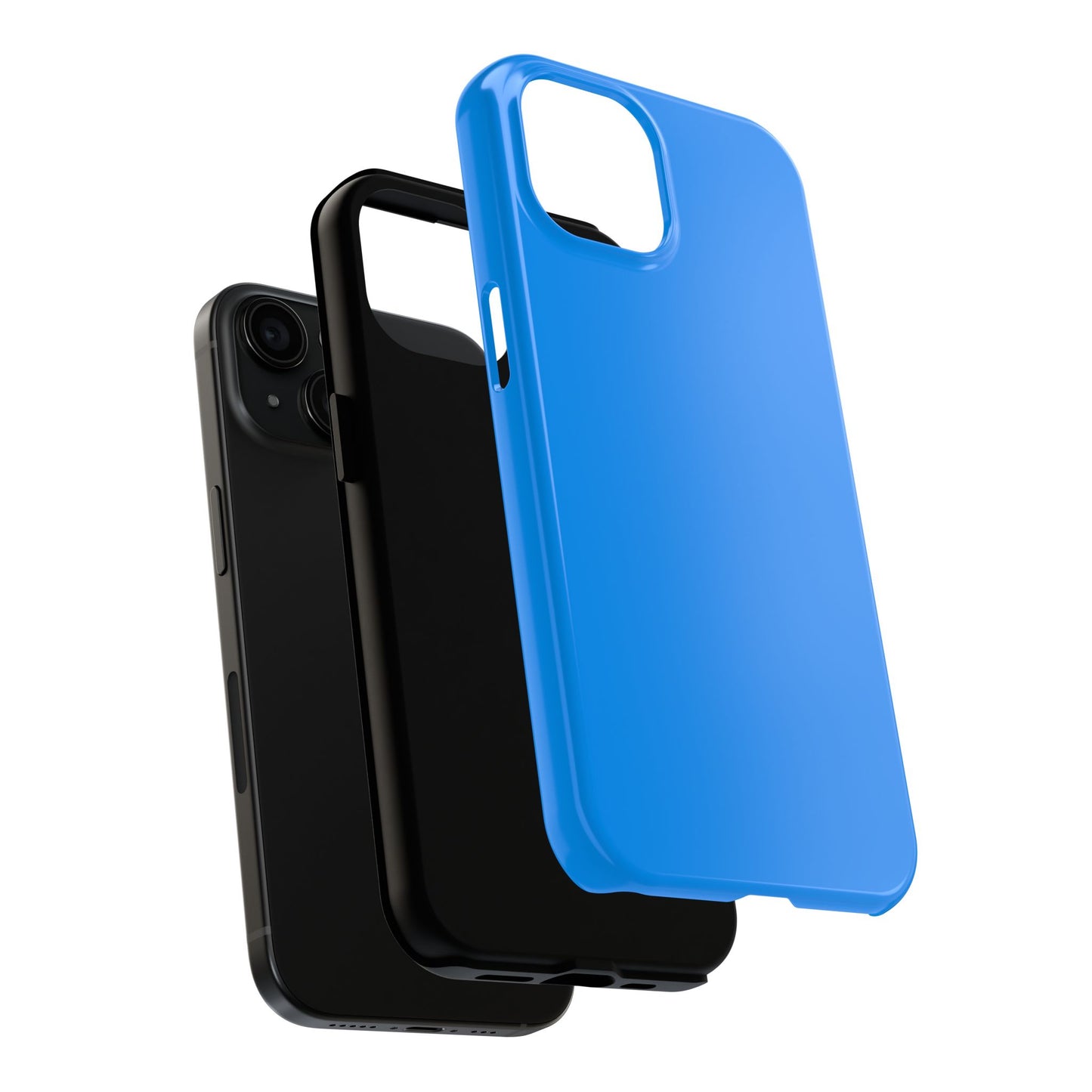 Exploded view of the iPhone 15 Porsche Mexico Blue phone case.