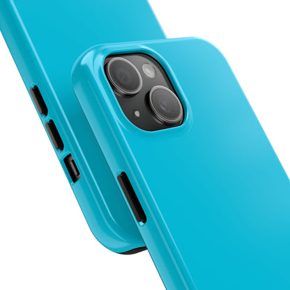 Back view of the iPhone 15 Porsche Miami Blue phone case.