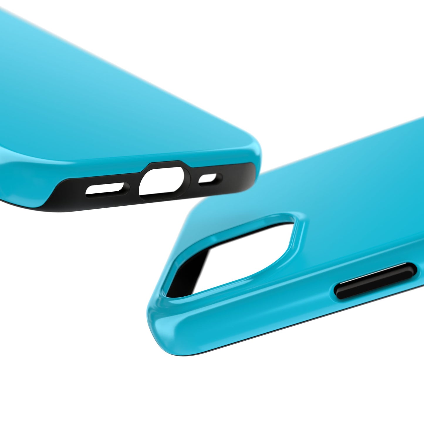 Side view of the iPhone 15 Porsche Miami Blue phone case