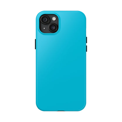 Primary view of iPhone 15 Plus Porsche Miami Blue phone case.