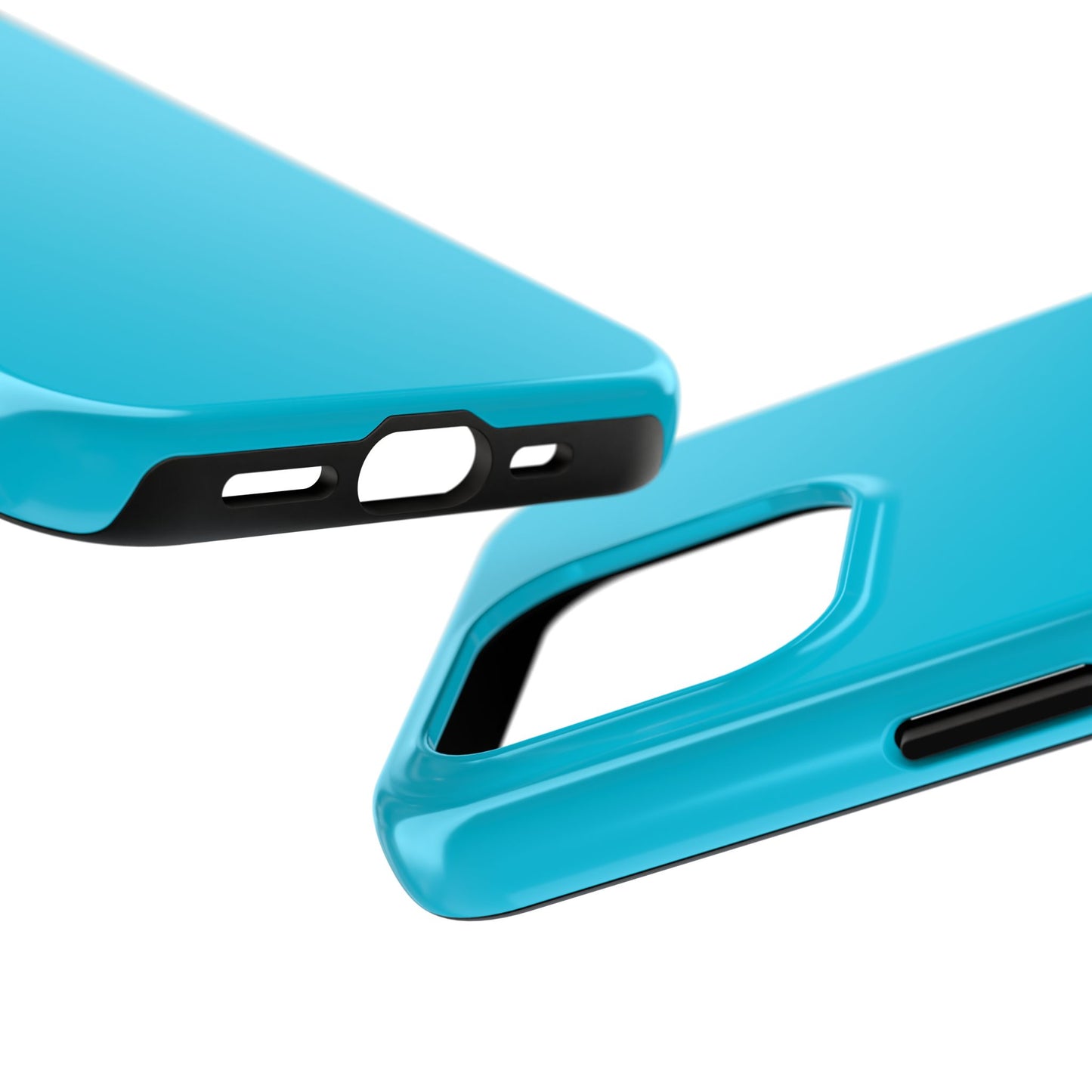 Side view of the iPhone 15 Pro Porsche Miami Blue phone case