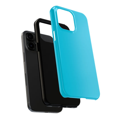 Exploded view of the iPhone 15 Pro Max Porsche Miami Blue phone case.