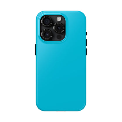 Primary view of iPhone 15 Pro Porsche Miami Blue phone case.