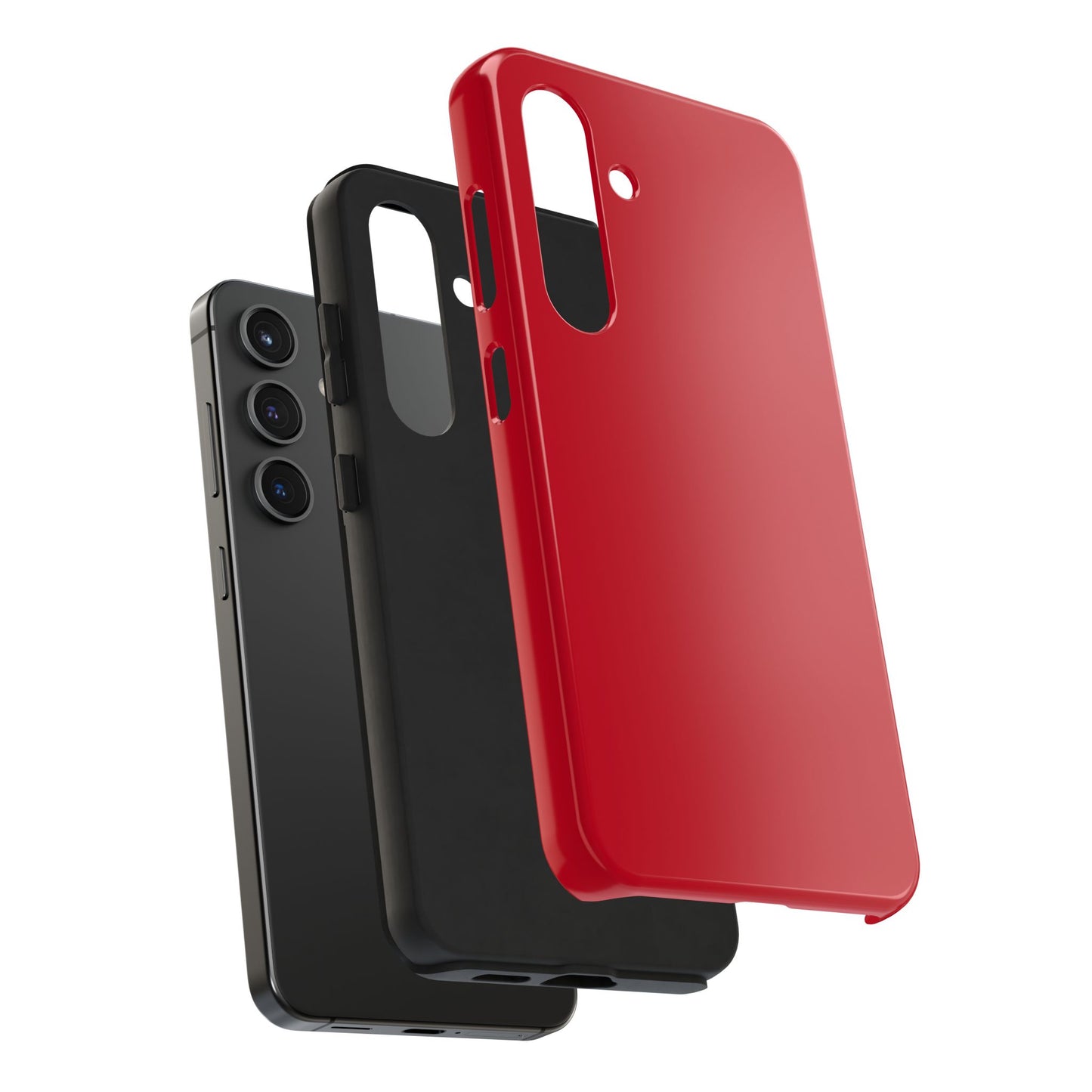 Exploded view of the Samsung Galaxy S24 Porsche Guards Red phone case. 