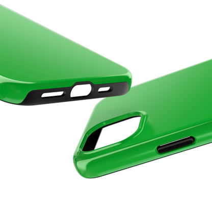 Side view of the iPhone 15 Plus Porsche Signal Green phone case 