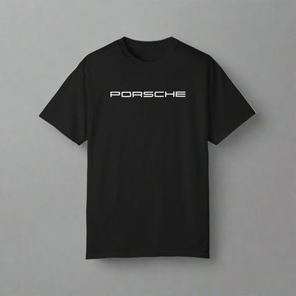 Black Porsche T-Shirt with white text.
