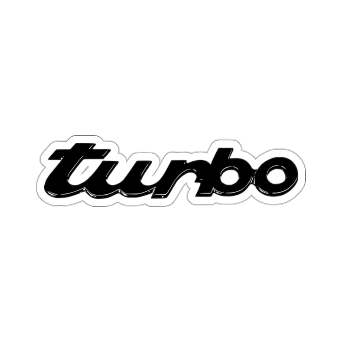 2 inch white Porsche Turbo sticker on a white background