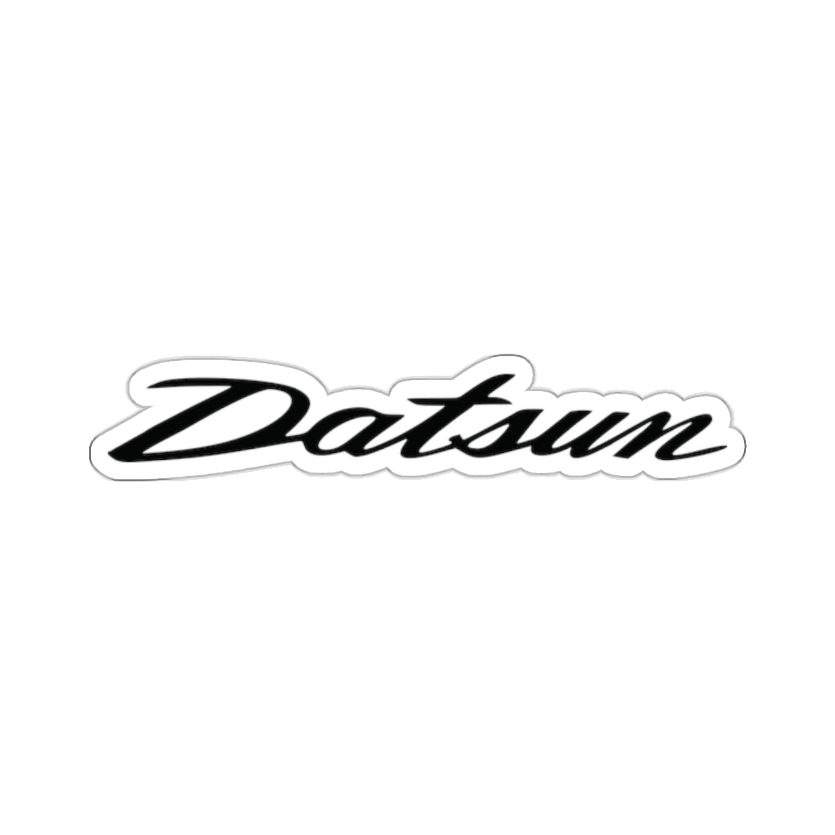 2 inch white Datsun sticker on a white background