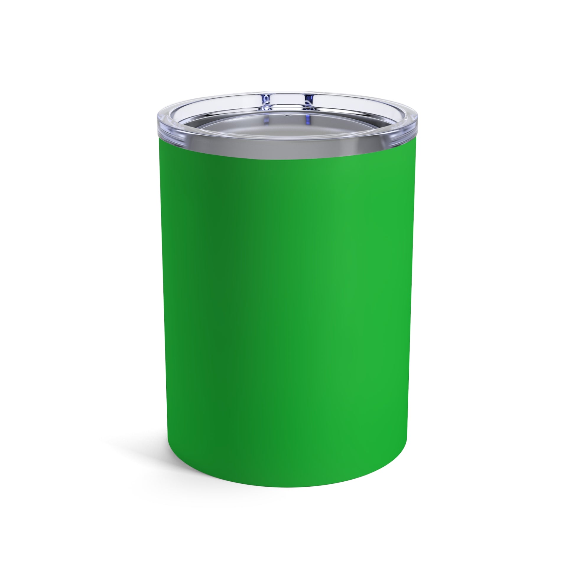 Back view of the Signal Green tumbler with Porsche logo in white, featuring a stainless steel interior and clear lid.
