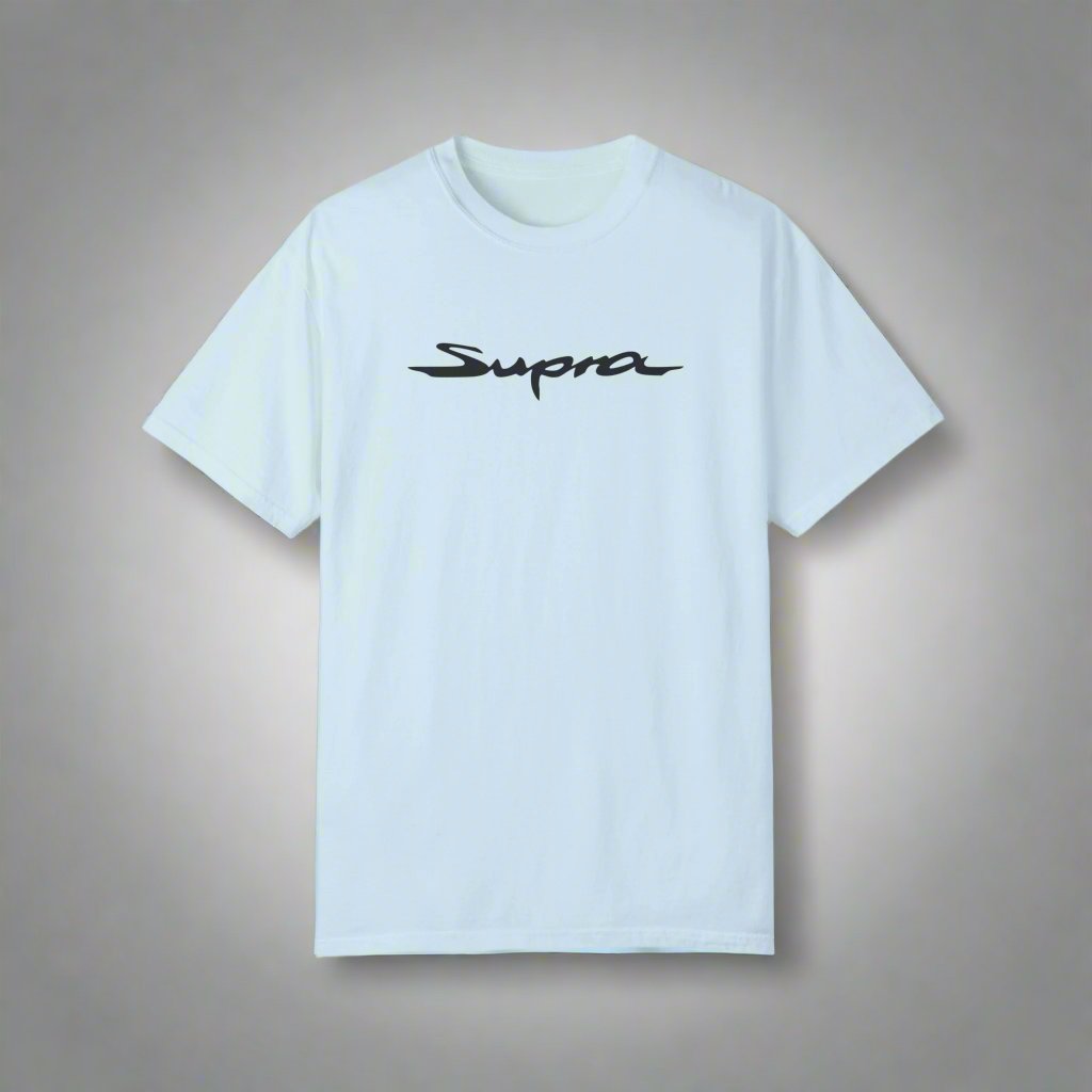 Chambray Toyota Supra T-Shirt with black text. JDM T-shirt