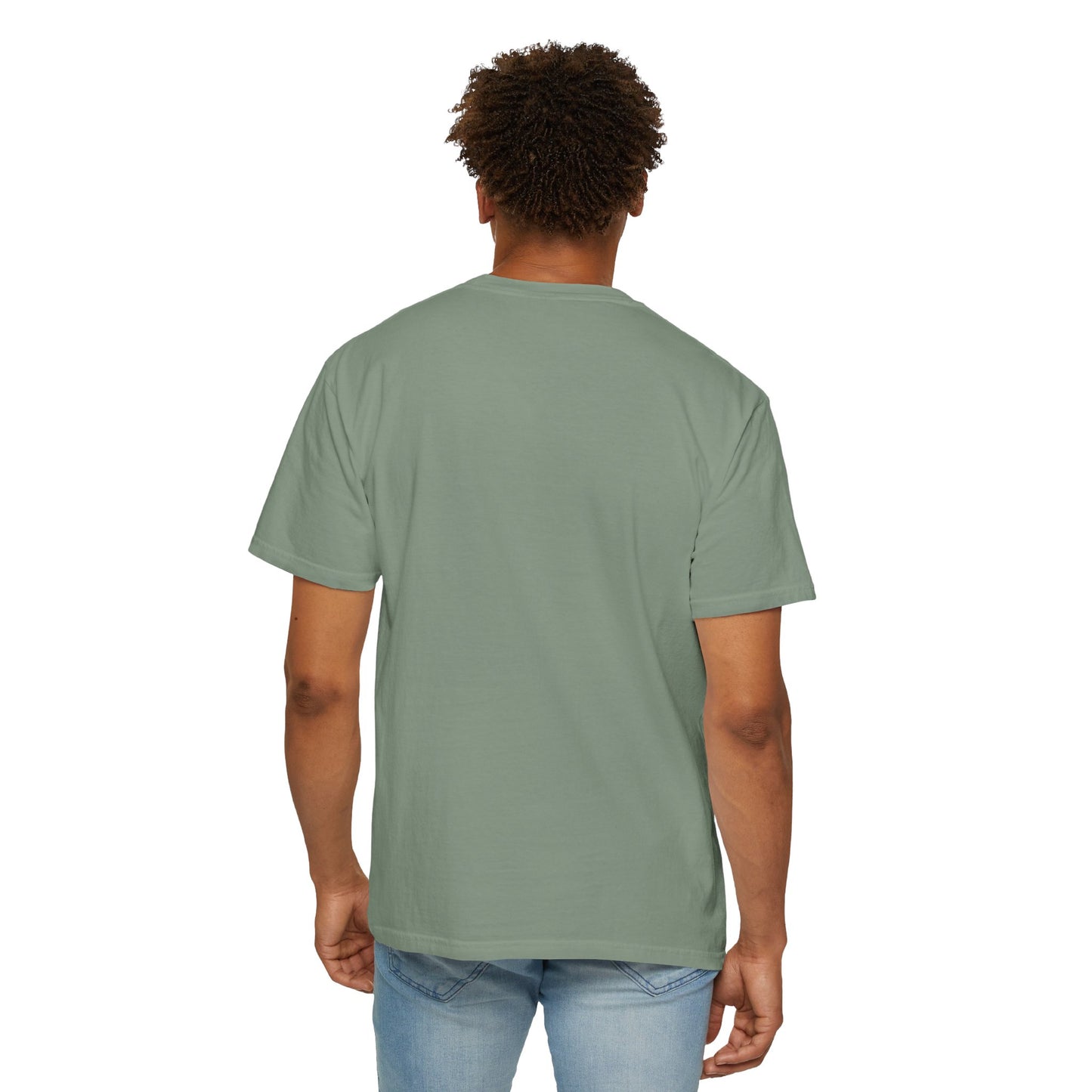 Rear facing model wearing Track Day Bay T-shirt