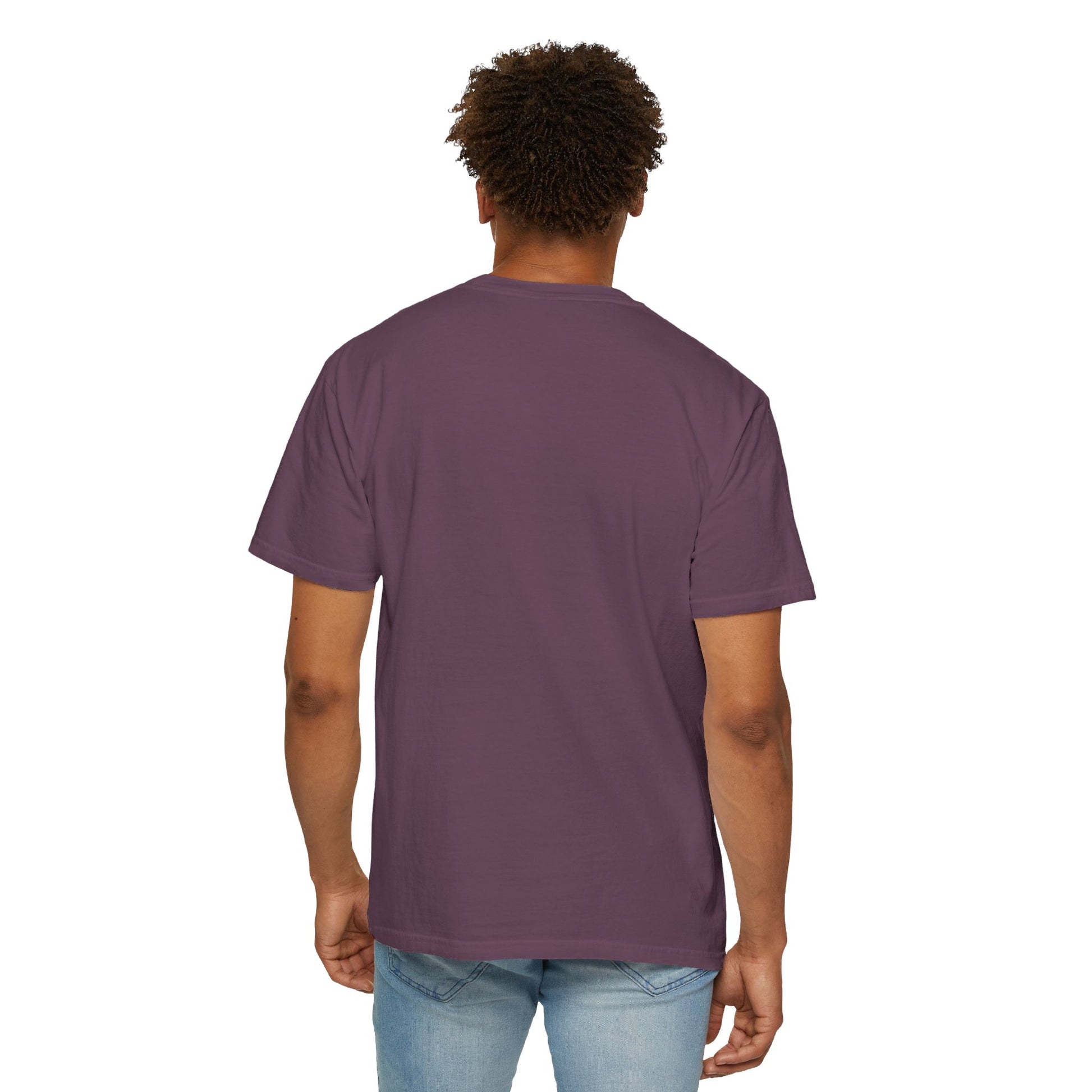 Rear facing model wearing Track Day Berry T-shirt