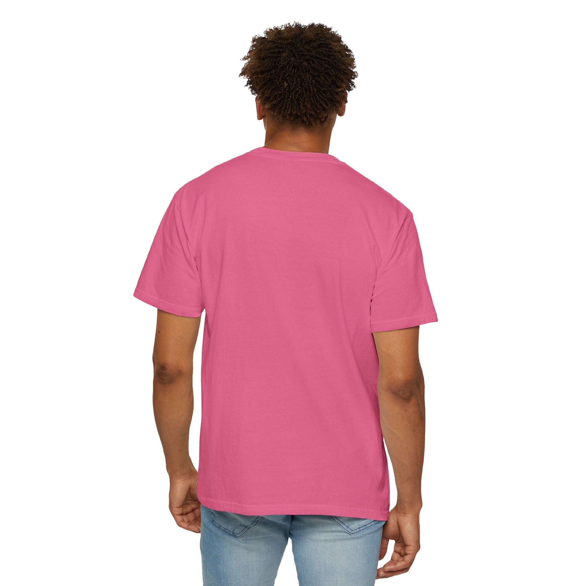 Rear facing model wearing Track Day Crunchberry T-shirt