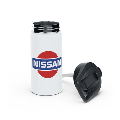 Opened View of White Vintage Nissan Water Bottle. Unique Gifts for Nissan Owners

