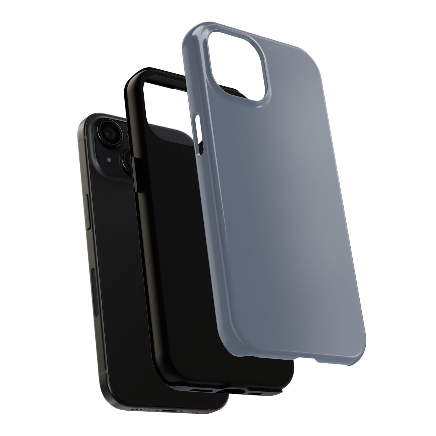 Exploded view of the iPhone 15 BMW Davit Grey phone case. 