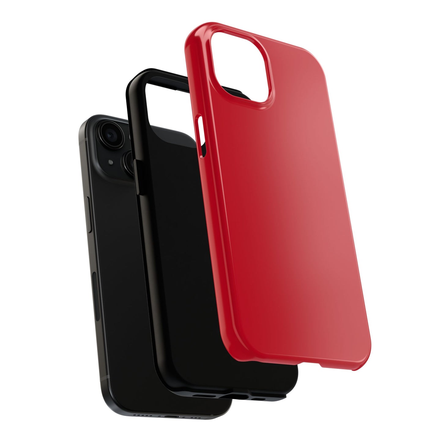 Exploded view of the iPhone 15 Porsche Guards Red phone case. 