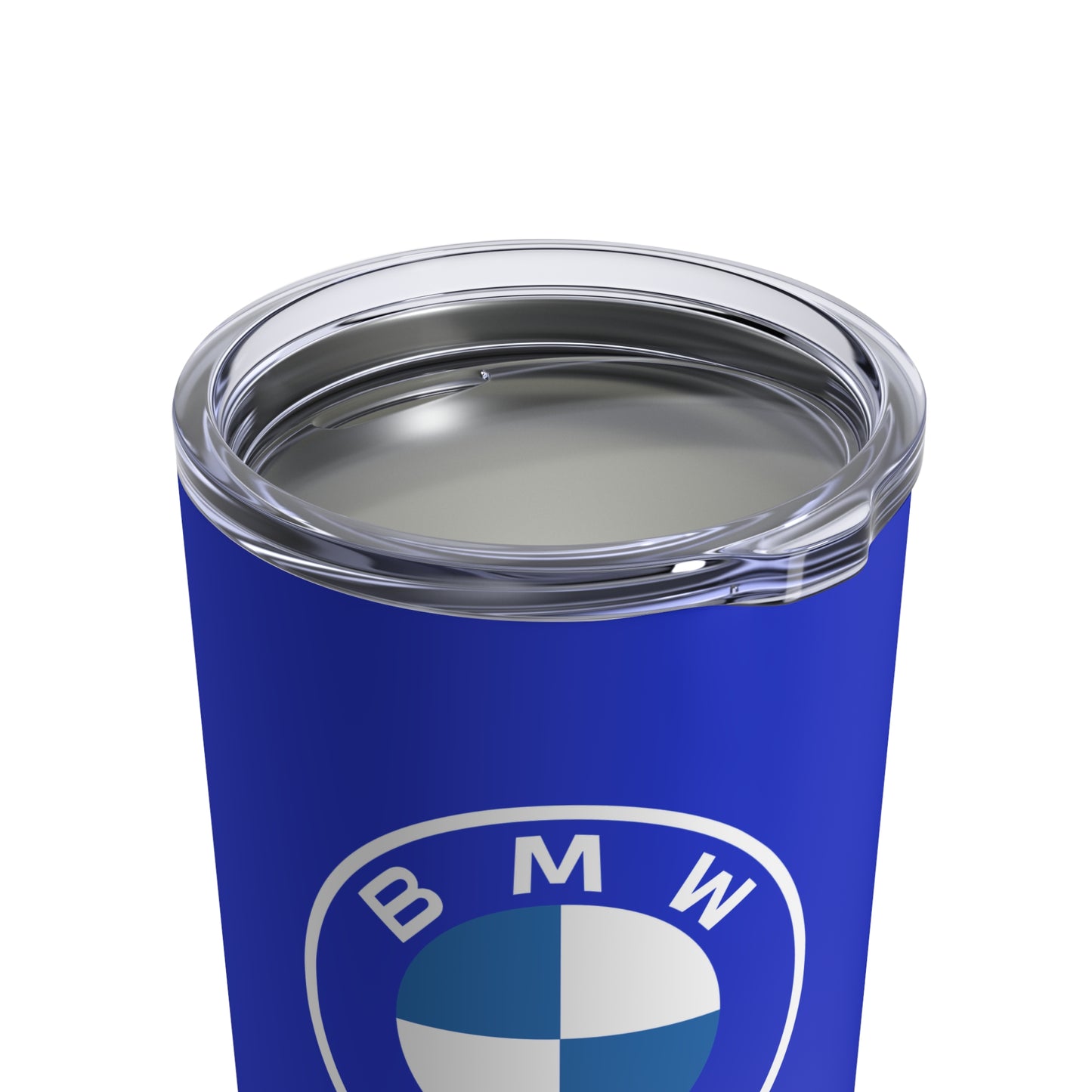 Top view of the San Marino Blue BMW tumbler showing the leak-proof lid.