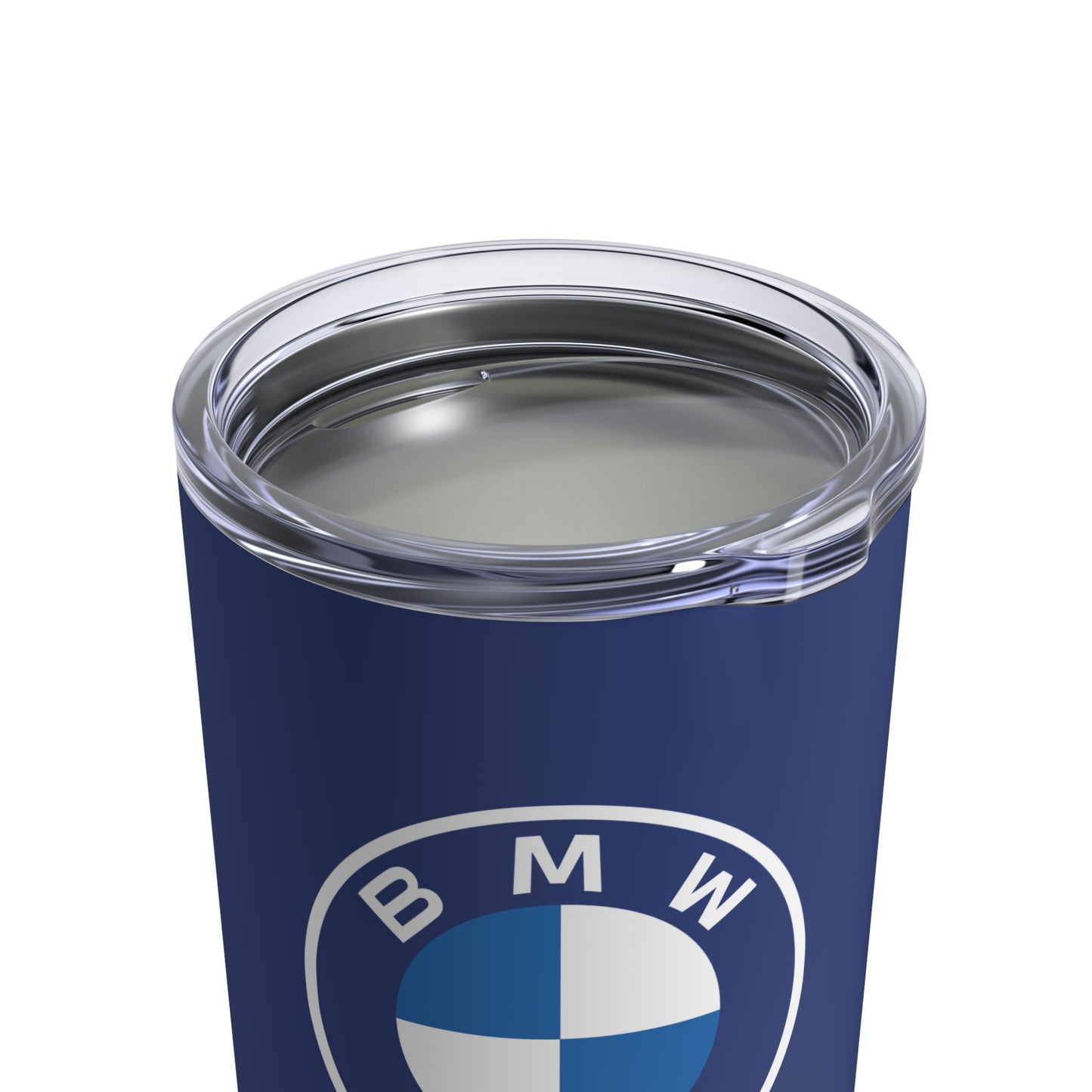 Top view of the Tanzanite Blue BMW tumbler showing the leak-proof lid.